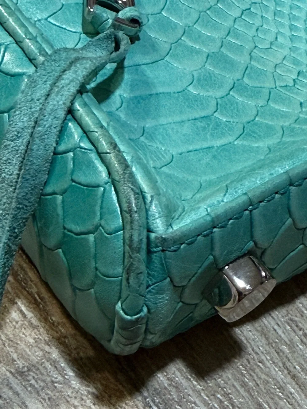 Rebecca Minkoff Mini M.A.C. Turquoise Python Embossed Leather Crossbody Bag